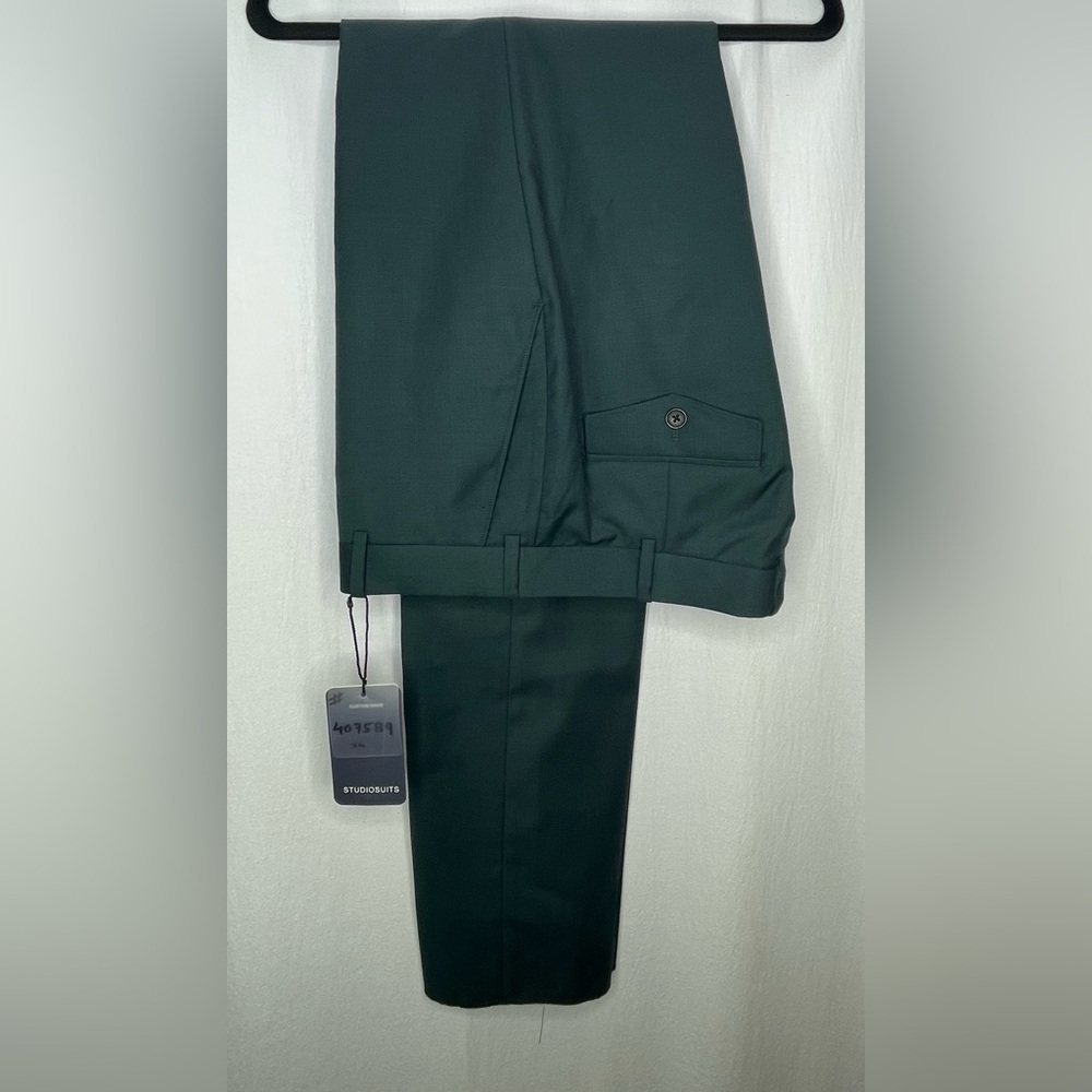 New Men’s Custom Made Dark Green Pants Unhemmed Slim Fit - 34R - Studio Suits